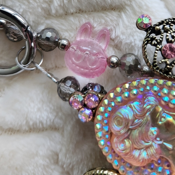 Elegant Pink and Silver Queens Crown Beaded 2 Chain Bag Charm Chain - Picture 5 of 9